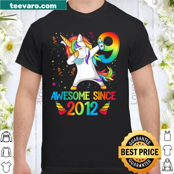 Unicorn dabbing illustration on a birthday shirt for girls turning 9