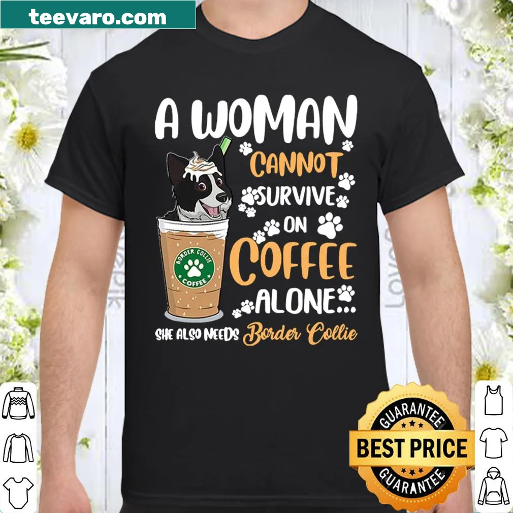 Typography shirt proclaiming love for coffee and Border Collies