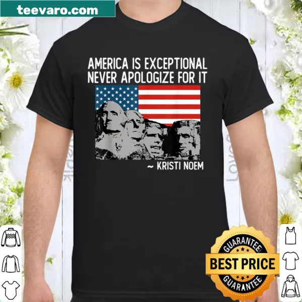 Patriotic shirt featuring US flag and Kristi Noem quote.