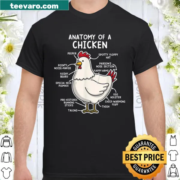 Graphic shirt featuring humorous anatomy of a chicken design.