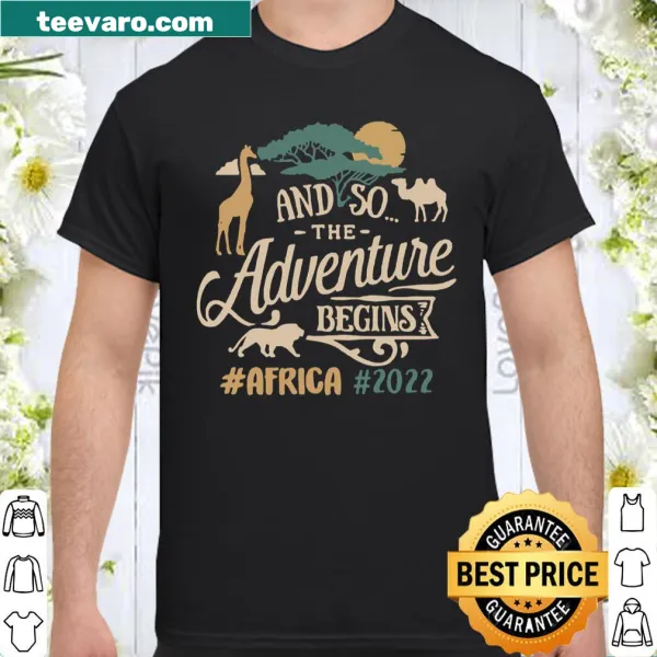 Inspirational travel shirt with 'And So The Adventure Begins' text