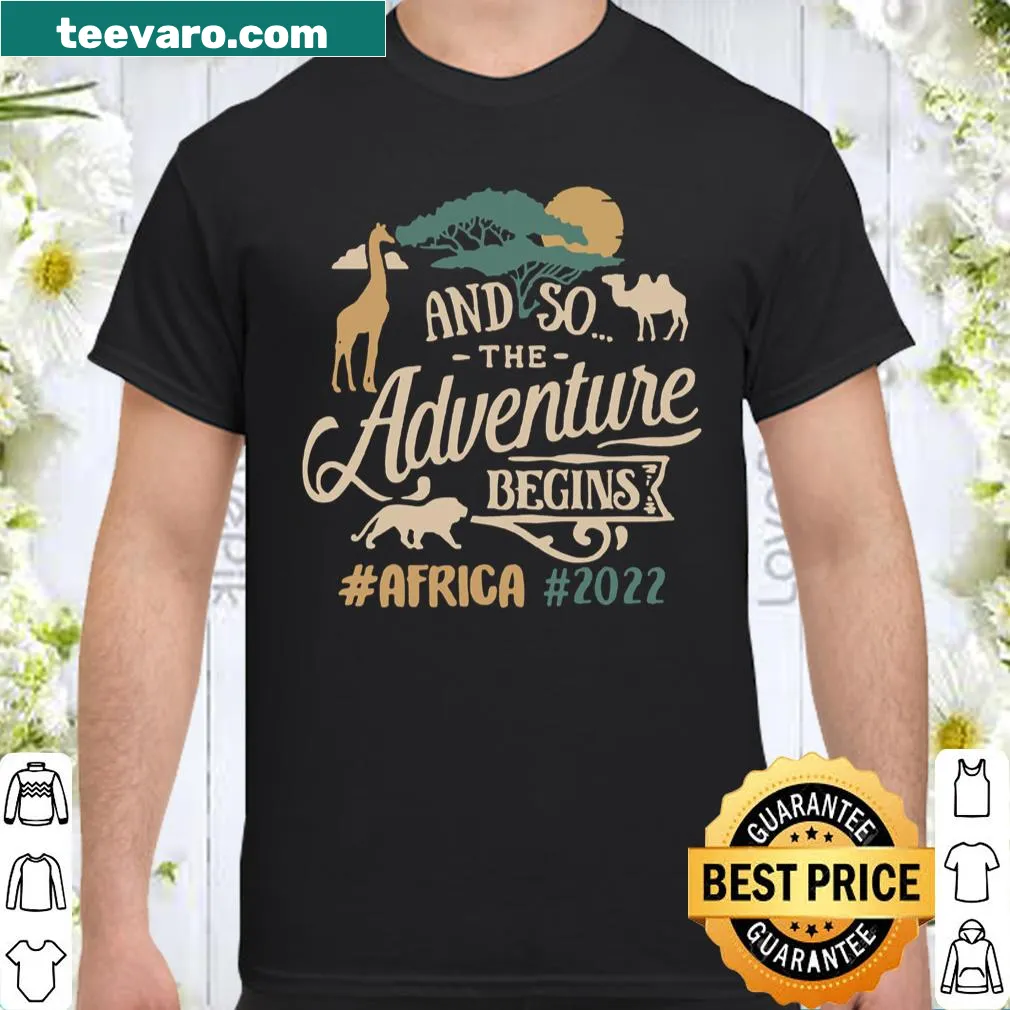 Inspirational travel shirt with 'And So The Adventure Begins' text