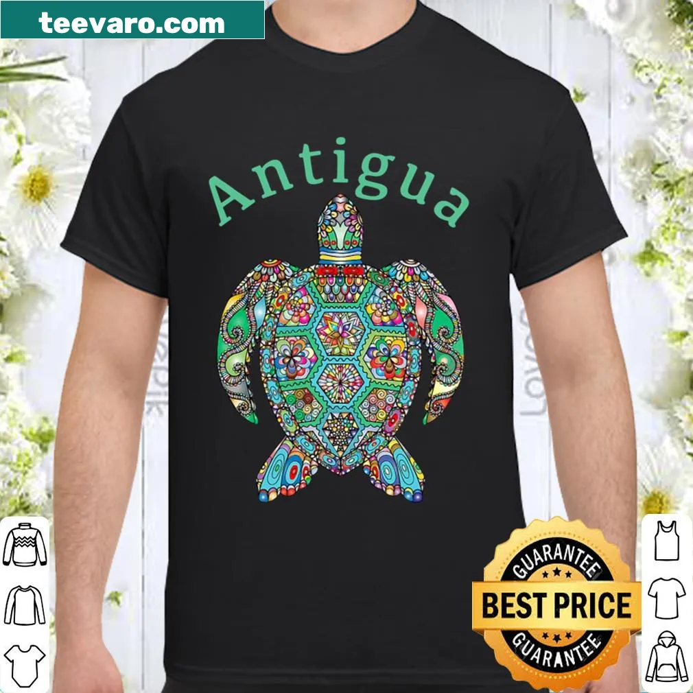 Tribal turtle graphic on Antigua themed shirt