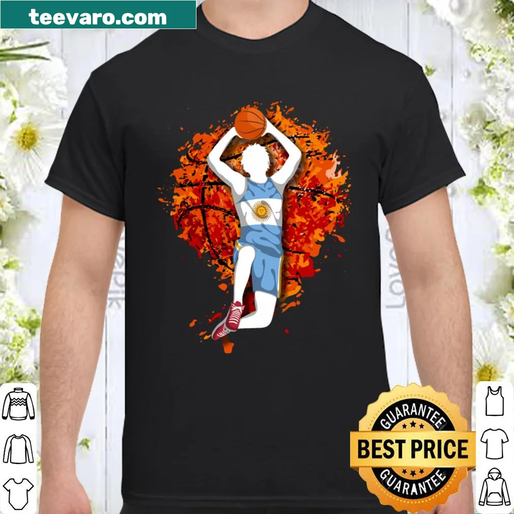 Basketball-themed shirt with Argentinian flag and slam dunk graphic