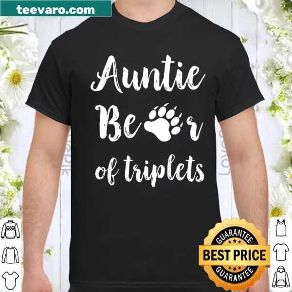 Cute Aunt of Triplets shirt with illustration of a bear and playful text