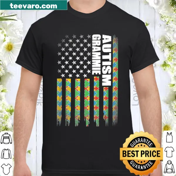 Vintage design featuring 'Grammie' and American flag for autism awareness