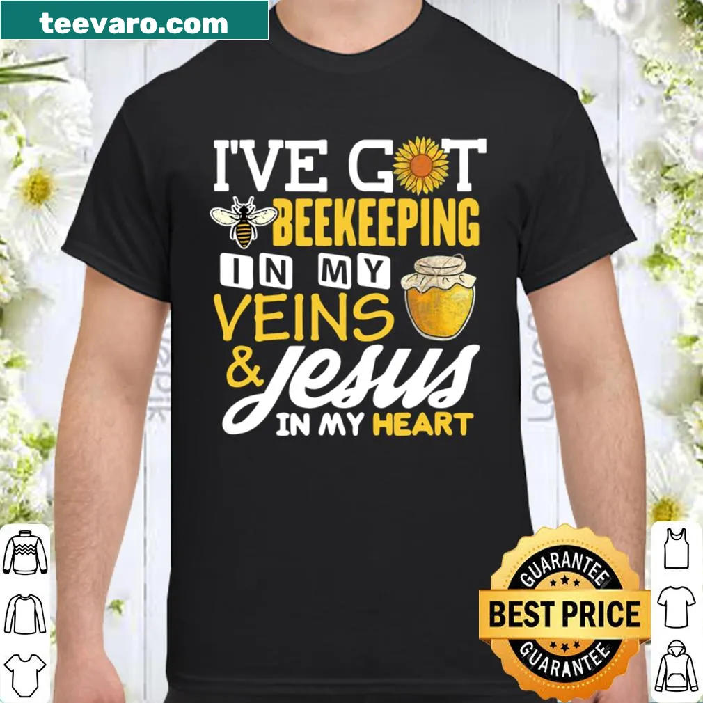 Beekeeper shirt with faith graphics and bee illustration.