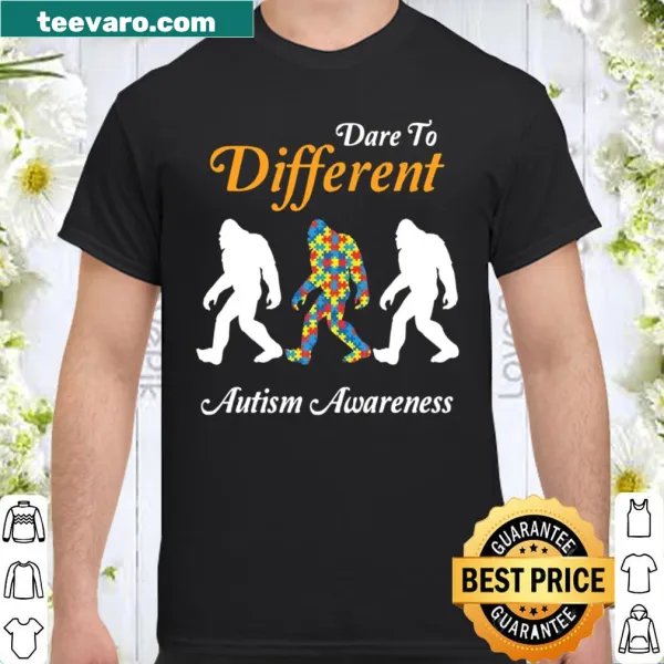 Bigfoot-themed autism awareness shirt with playful graphics for kids