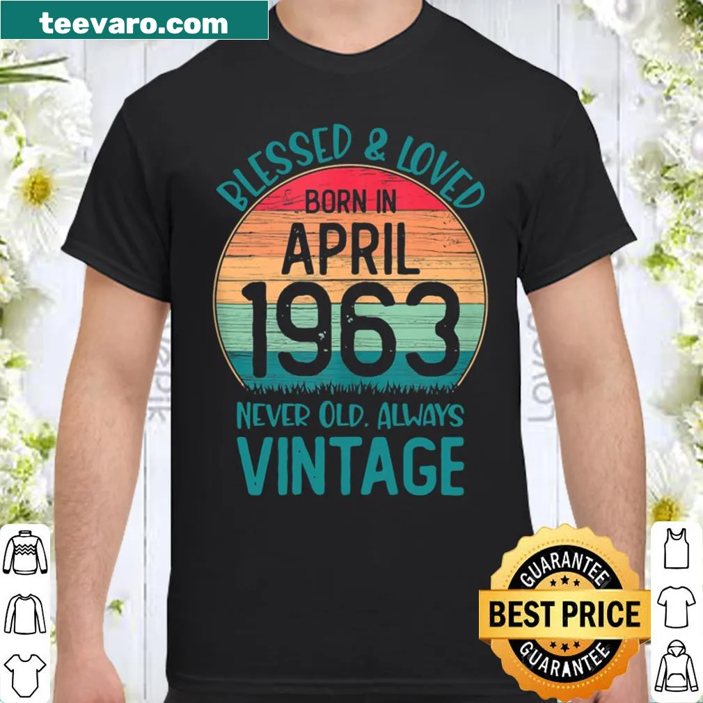 Typography celebrating April 1963 birthday on a shirt