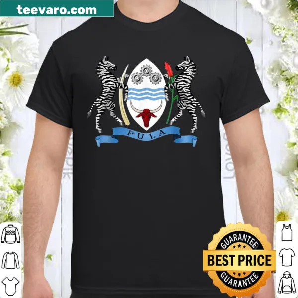 Shirt featuring Botswana's coat of arms and world flags in a badge design.