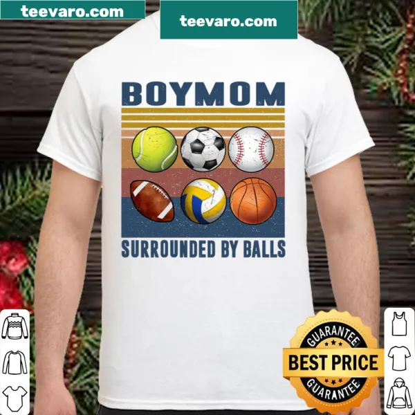 Illustrated graphic with sports balls and 'Boy Mom' text