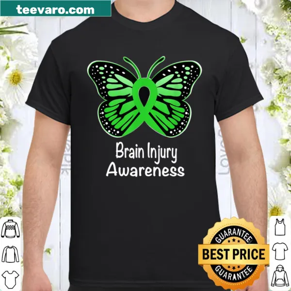 Supportive shirt with green ribbon for brain injury awareness