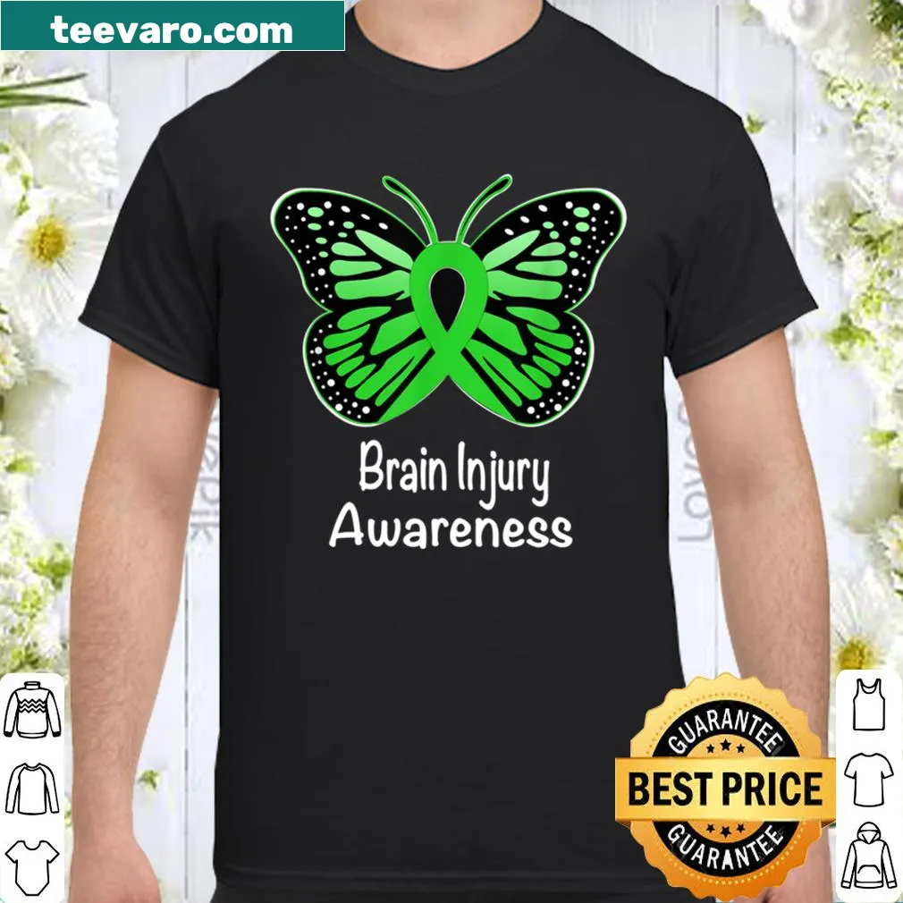 Supportive shirt with green ribbon for brain injury awareness