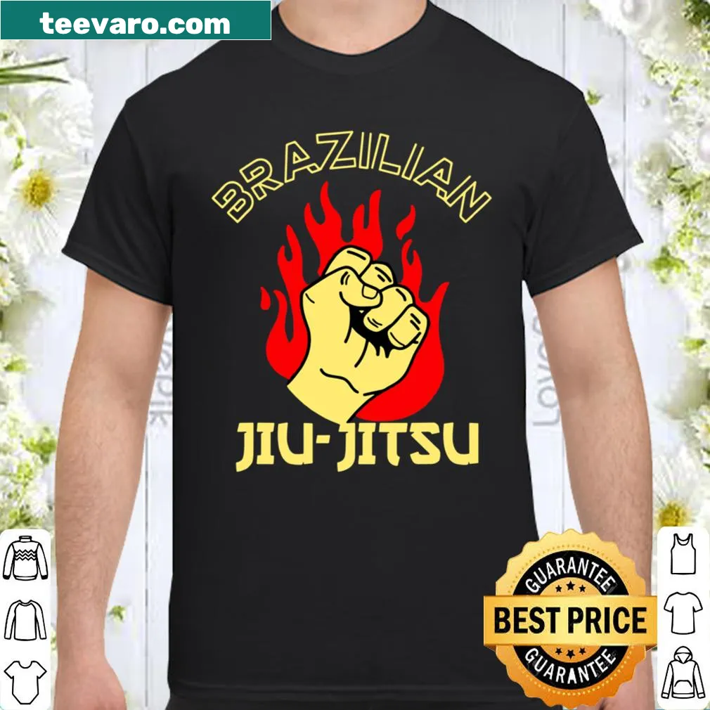 Illustrated shirt featuring a fire fist symbolizing Brazilian Jiu-Jitsu.