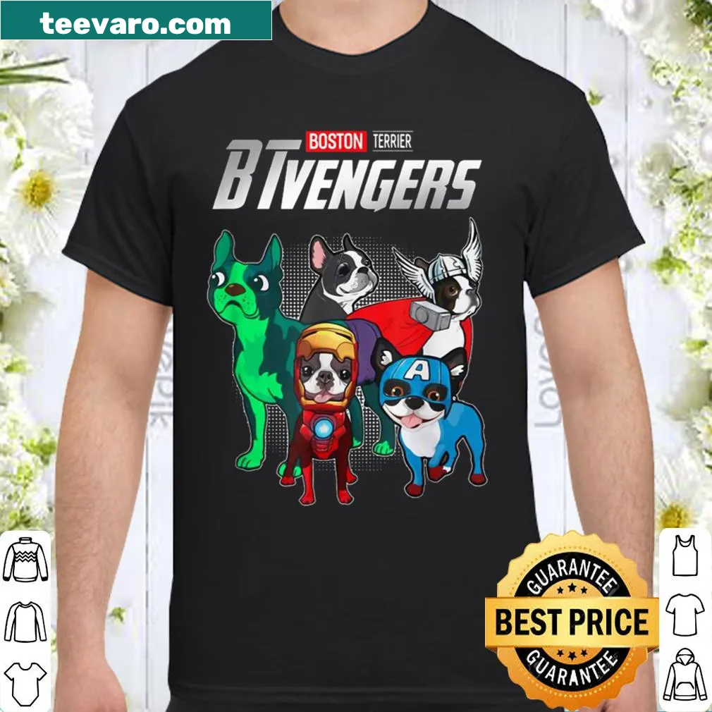 Humorous Btvengers shirt featuring Boston Terrier illustration