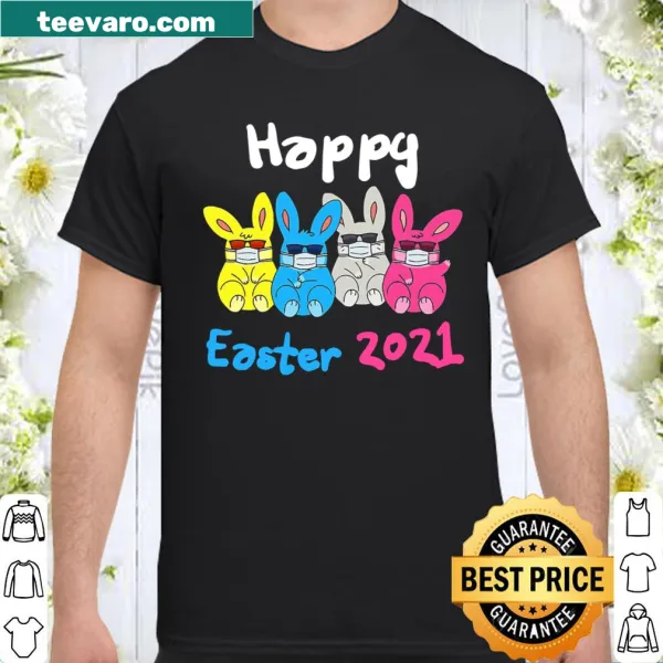 Cute cartoon bunny with sunglasses and a mask for Easter