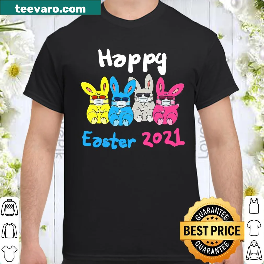 Cute cartoon bunny with sunglasses and a mask for Easter