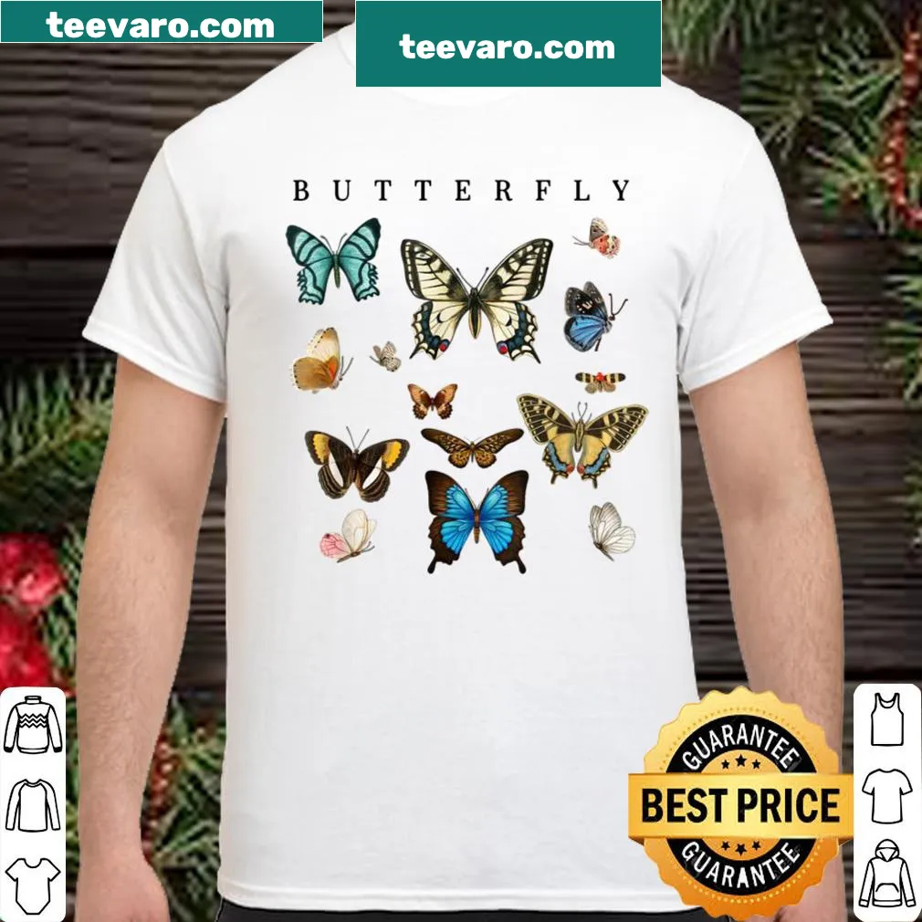 Illustration of butterflies with botanical elements on a shirt