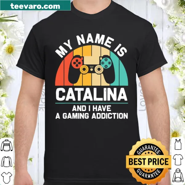 Personalized birthday shirt with the name 'CATALINA' in a gaming graphic.