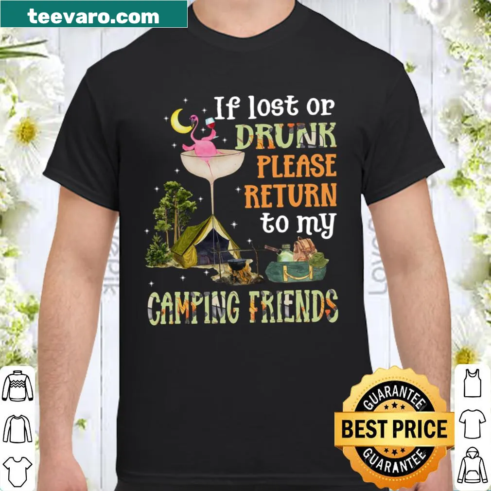 Whimsical shirt featuring a flamingo and camping theme