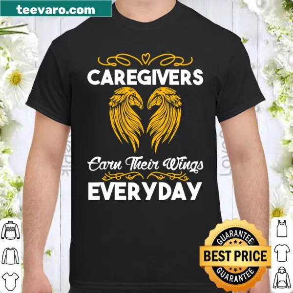 Funny shirt for caregivers with wings graphic and text