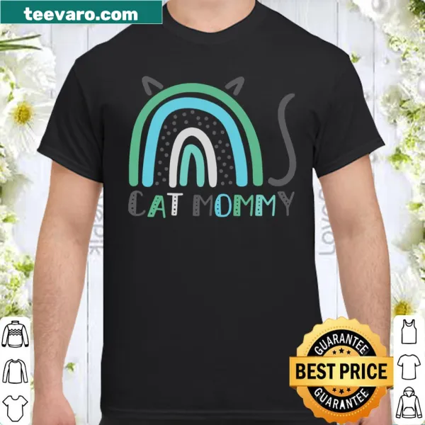 Whimsical cat design with rainbow for cat moms