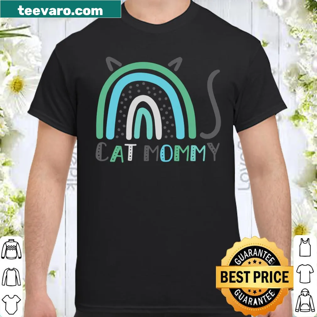 Whimsical cat design with rainbow for cat moms
