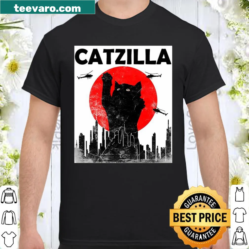 Funny Catzilla shirt featuring a cartoon cat design