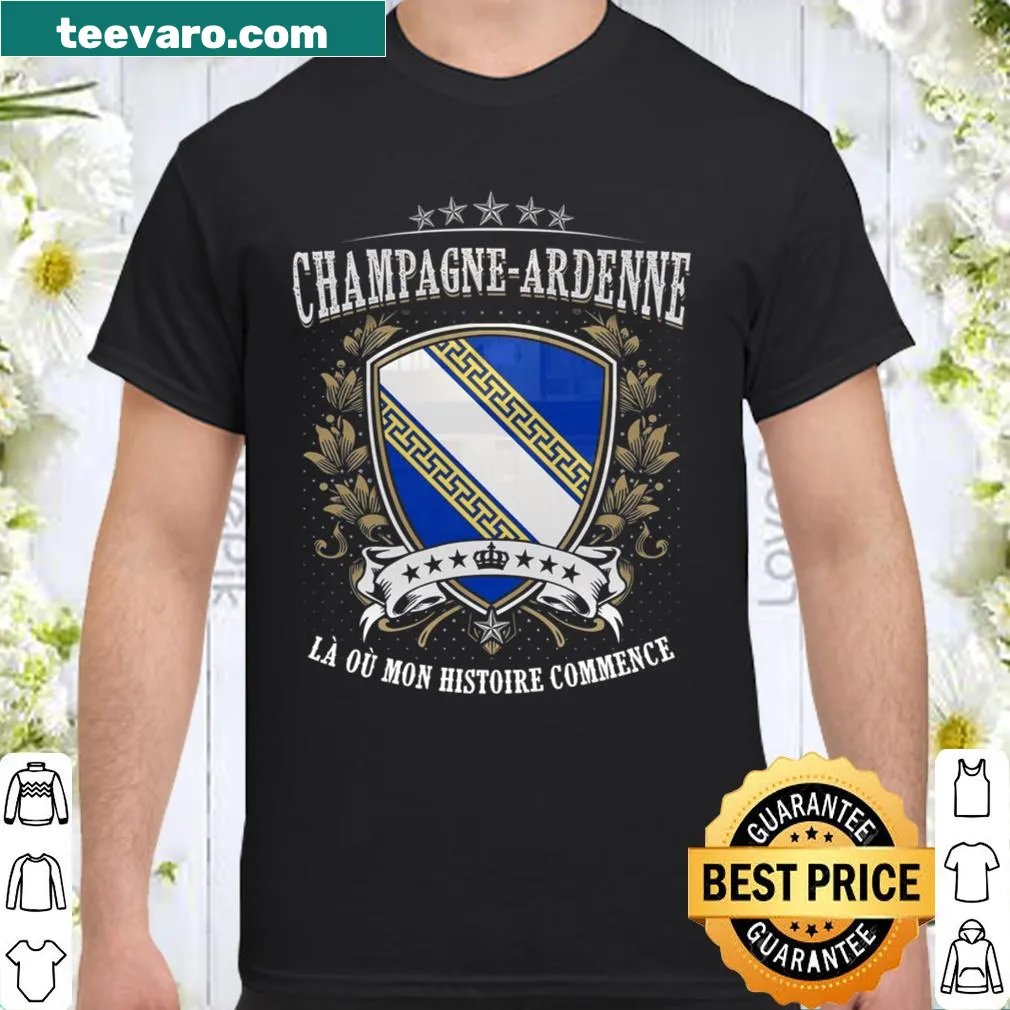 Illustrated T-shirt reading 'La Ou Mon Histoire Commence' celebrating Champagne Ardenne.