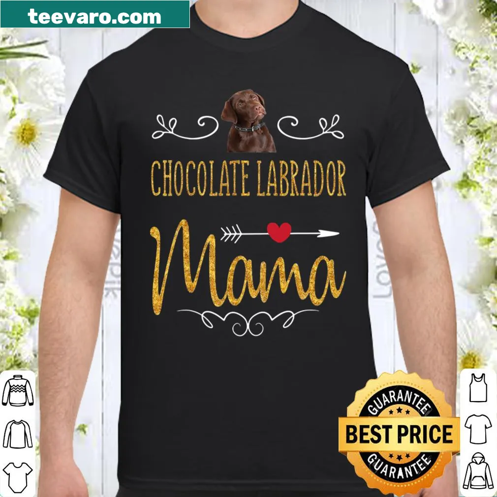 Funny Chocolate Labrador Mama tee with playful typography — on a women's shirt
