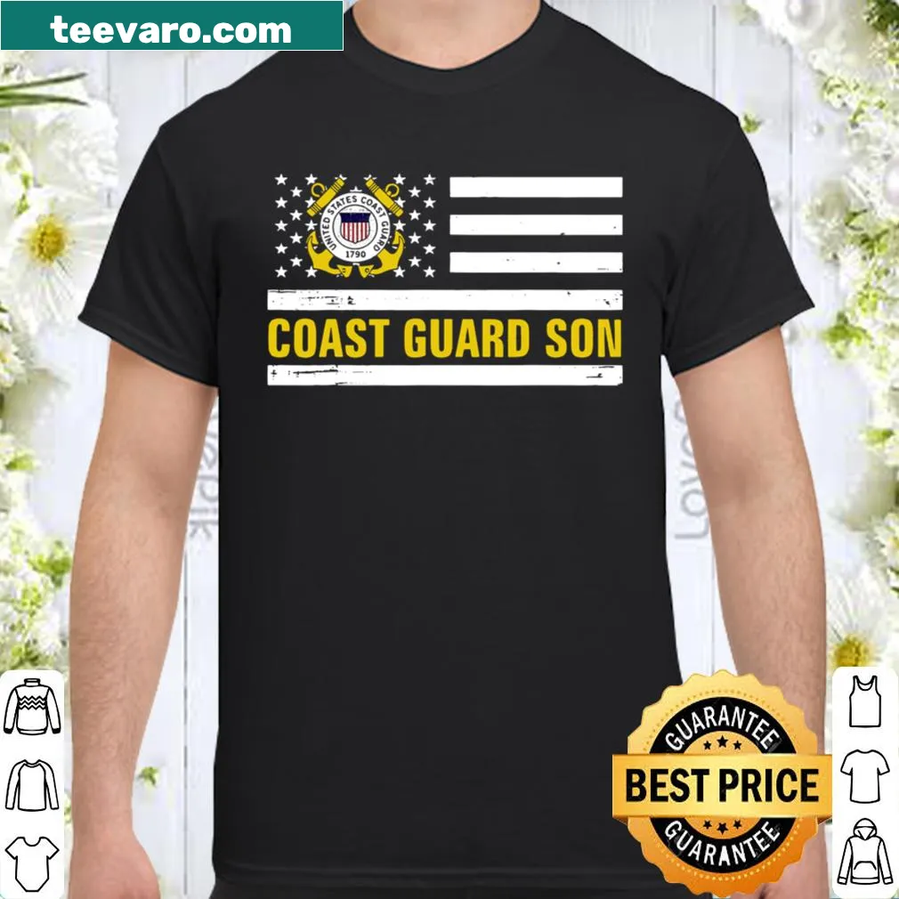 Veteran Day shirt featuring Coast Guard son text and American flag.