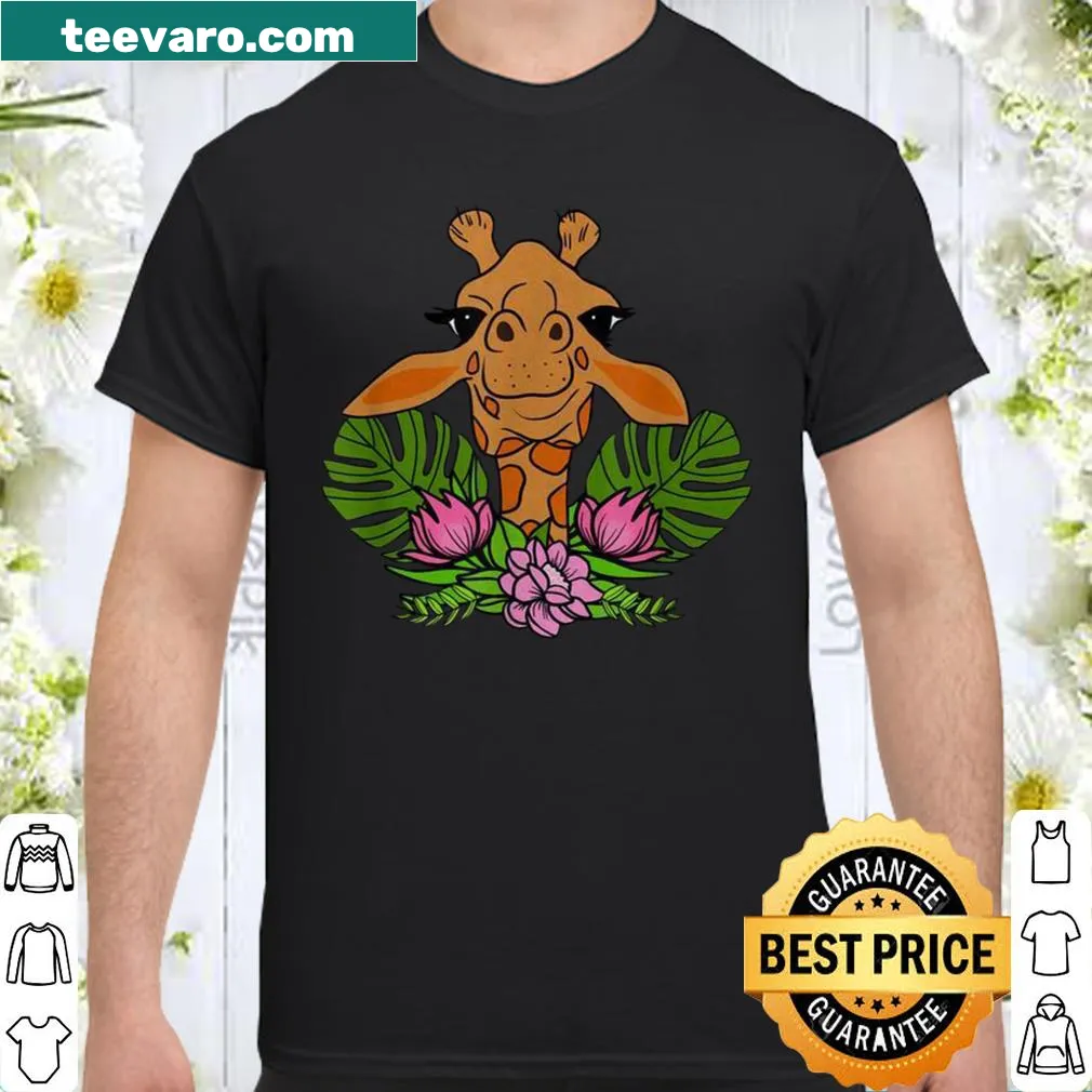 Adorable giraffe shirt with floral illustration