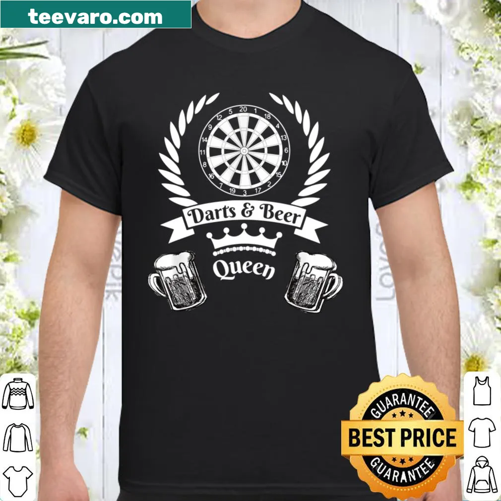 Funny Darts and Beer Queen t-shirt with cartoon graphic