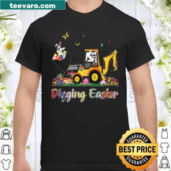 Toddler shirt featuring an Easter bunny and tractor excavator design