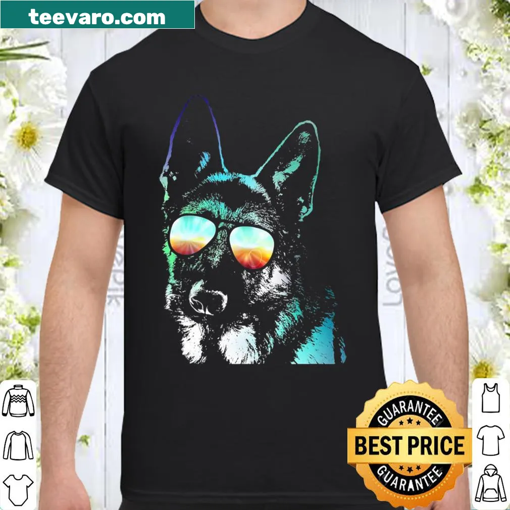 Cute German Shepherd t-shirt with disco-themed cartoon