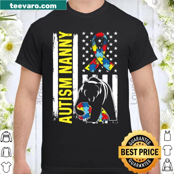 Distressed American flag shirt with bear for autism awareness