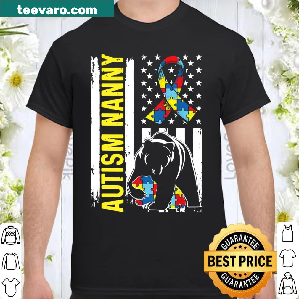 Distressed American flag shirt with bear for autism awareness