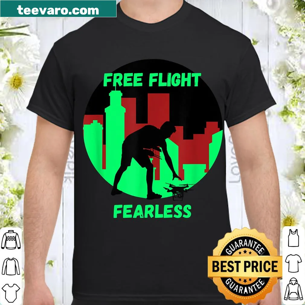 Drone pilot shirt featuring Fearless Free Flight text design
