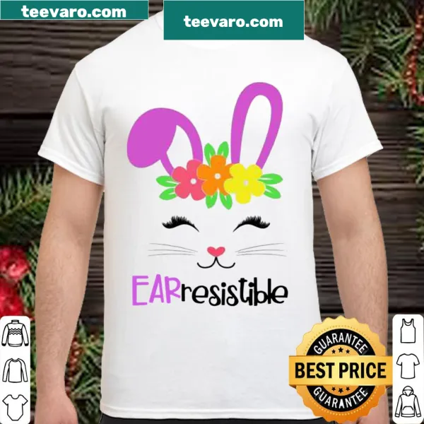 Cute Easter shirt with cartoon bunny and 'Earresistible' pun