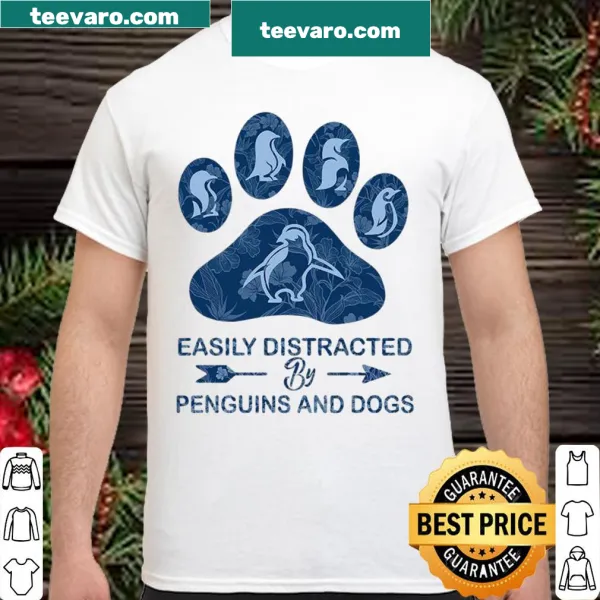 Whimsical shirt with playful penguin and dog graphics