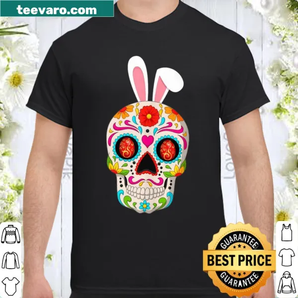 Cute Easter sugar skull design with bunny ears and eggs
