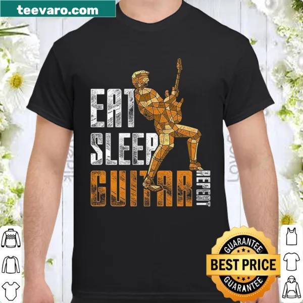 Guitar-themed shirt with the phrase Eat Sleep Guitar Repeat.
