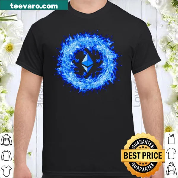 Ethereum logo engulfed in blue flames t-shirt design