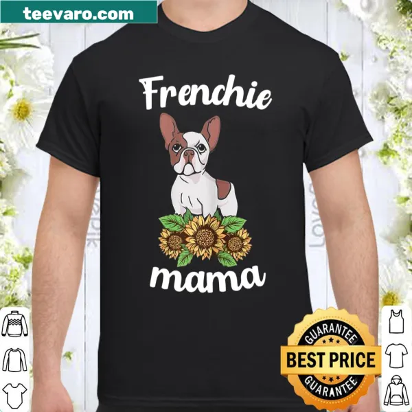 Illustrated shirt for French Bulldog moms with sunflowers and leopard print
