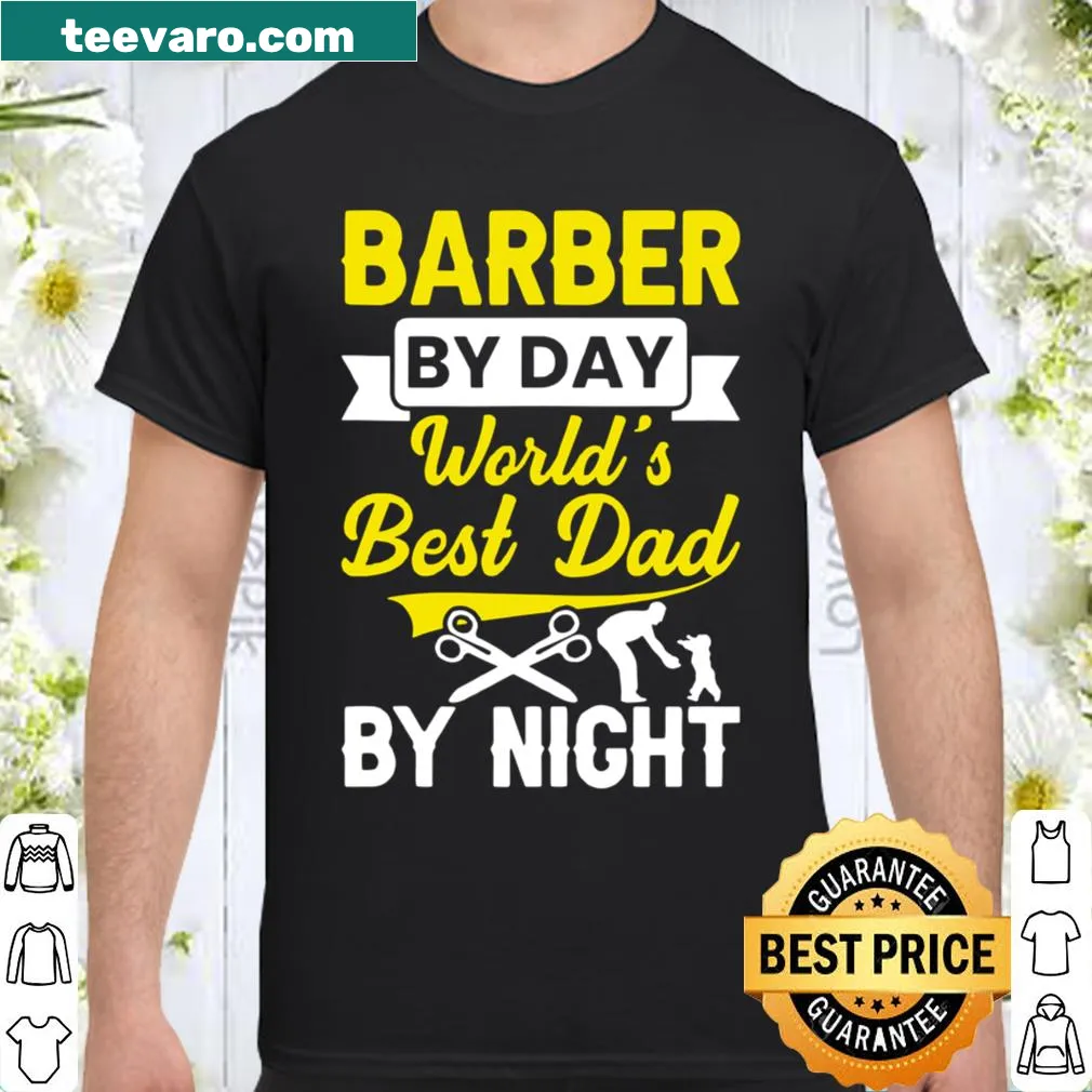 Humorous barber dad shirt with haircut graphics and playful text