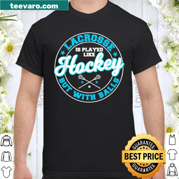 Funny sports-themed shirt combining lacrosse and hockey elements