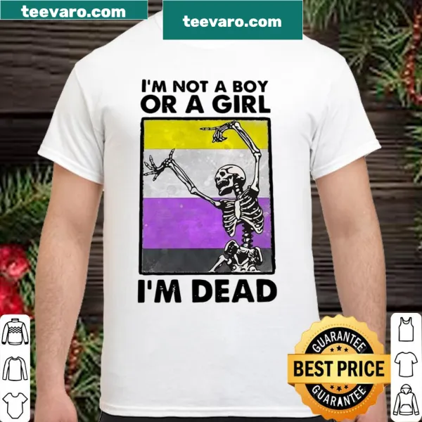 Humorous T-shirt featuring a skeleton and the phrase about identity.