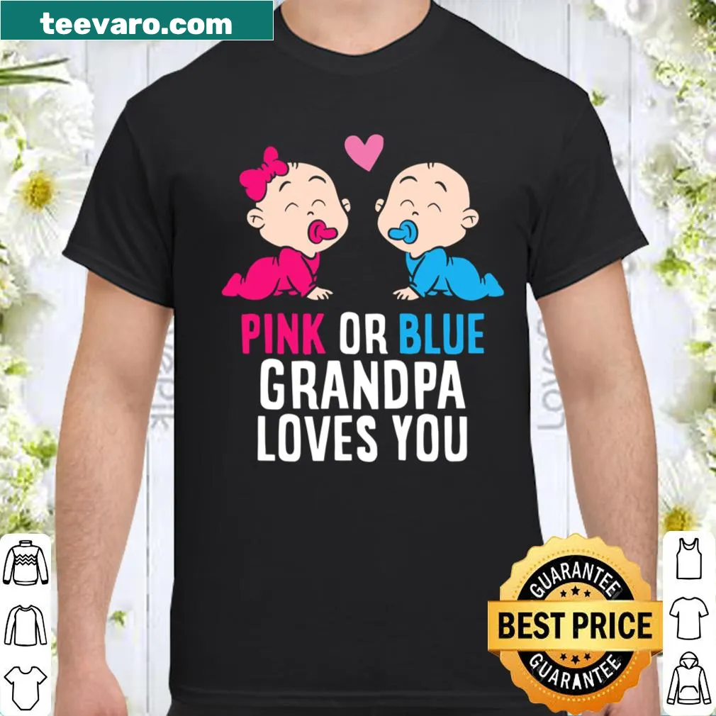 Gender reveal grandpa shirt with pink and blue graphics