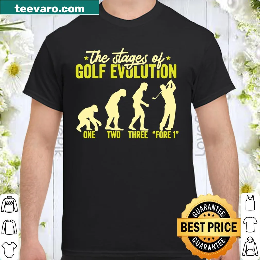 Graphic showing golfer evolution with hole in one illustration