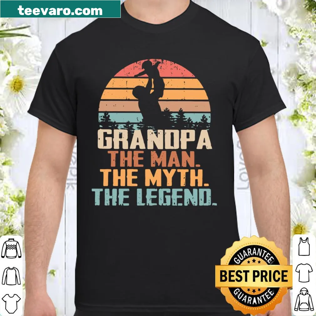 Vintage-style shirt proclaiming 'Grandpa The Man The Myth The Legend'